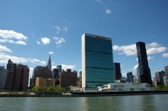 Der Gebäudekomplex der Vereinten Nationen an der East Side in Midtown Manhattan